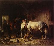Wouterus Verschuur Saddling the horses oil painting
